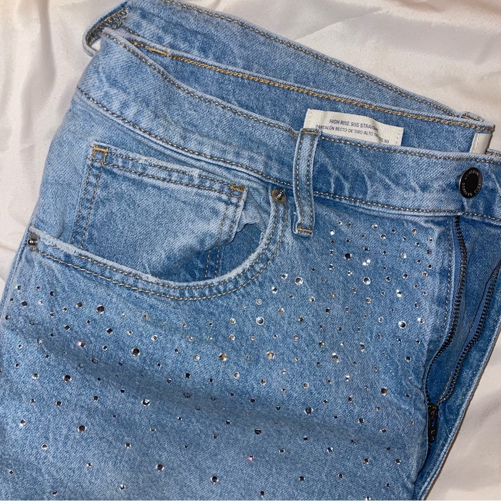 bejeweled high rise 90s straight jeans